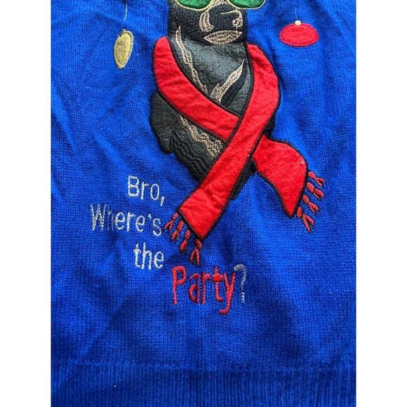 Jolly Sweaters Size M Blue Bro Where's the Party‎ Holiday Ugly Christmas Sweater - Picture 2 of 4